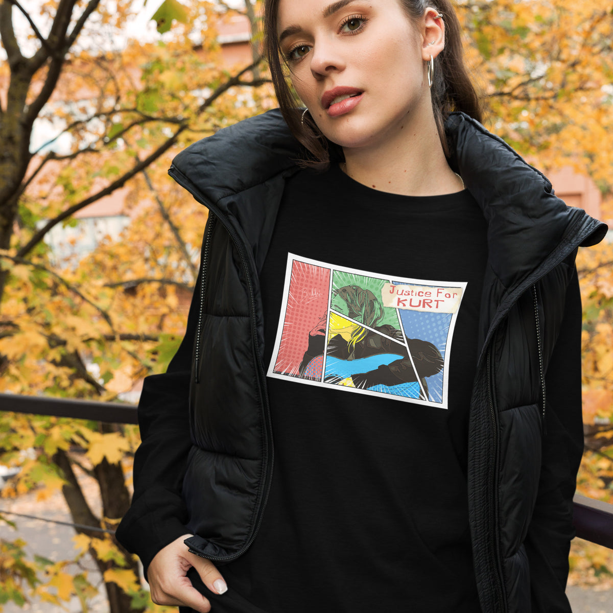 Tシャツ・カットソー HIGH TIDE FRANKIE BURNING KURDT LONG SLEEVE BLACK Justice For Kurt Unisex Long Sleeve Tee – Who Killed Kurt